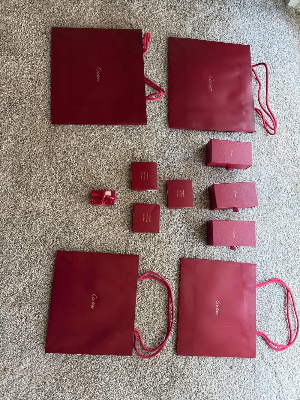 Cartier Bags, Perfume and 3 Jewelry care Boxes bundle